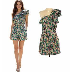❤️Women One Shoulder Romper 6 Floral Jumpsuit Green Pink Ruffle Party Playsuit